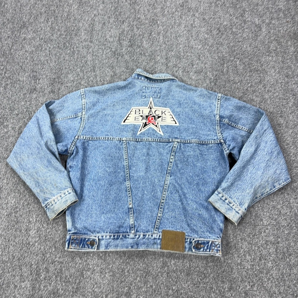 Vintage Pepe Denim Jacket Mens Large Blue Black Eagle‎ Imperial Corp Varsity